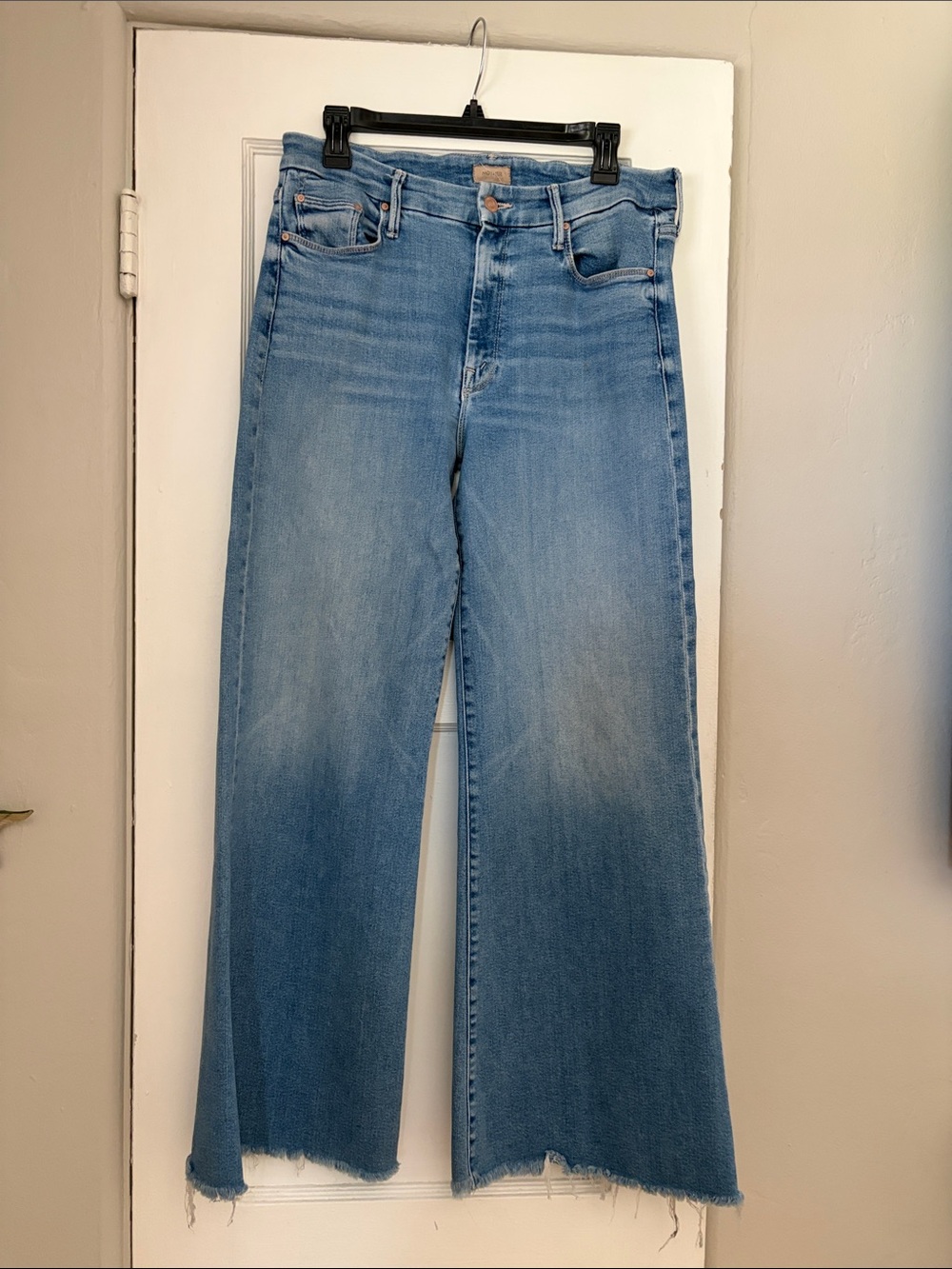 MOTHER Light Blue High-Rise Wide Leg Jeans with Raw Hem